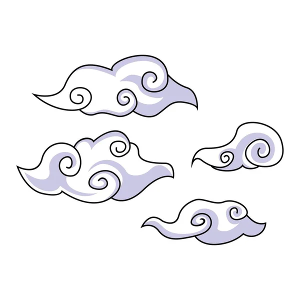 Conjunto Nuvem Estilo Japonês Elemento Asiático Ilustração Vetorial Decorativa — Vetor de Stock