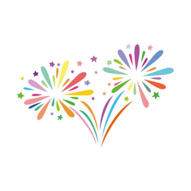 Renkli havai fişek vektör çizimi. Mutlu parti kutlaması işareti ve sembolü.