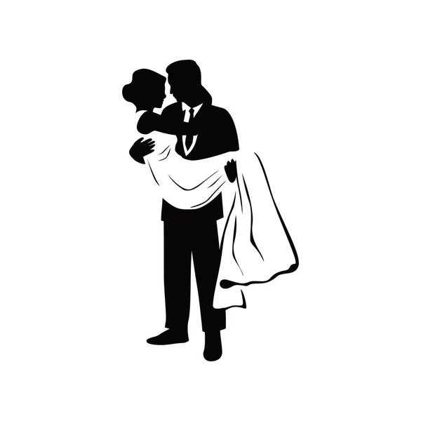 Bride Groom Silhouette Wedding Couple Sign Symbol Husband Wife Vector —  Vetores de Stock