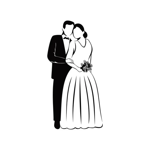 Disegno Vettoriale Della Silhouette Dello Sposo Della Sposa Segno Decorazione — Vettoriale Stock