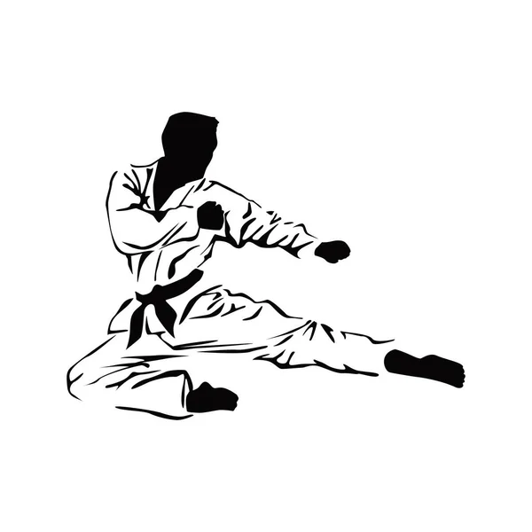 Silueta Karate Hombre Haciendo Patada Salto Frontal Ilustración Vectores Arte — Archivo Imágenes Vectoriales