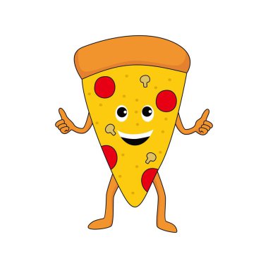 İtalya pizza dizaynının şirin bir parçası. İtalyan lezzetli yemek maskotu vektör illüstrasyonu.