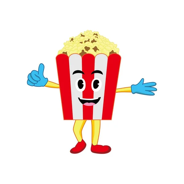 Popcorn Character Vector Illustration Funny Bucket Mascot Watching Movie Fast — Stock Vector