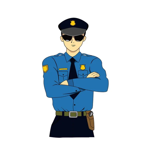 警察官のキャラクターデザイン 捜査官ベクトルイラスト プロの警官のサインとシンボル — ストックベクタ