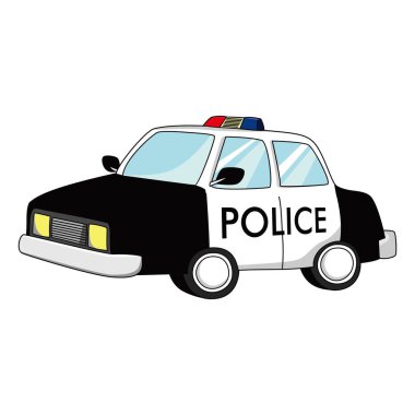 Polis arabası çizgi filmi. güvenlik aracı simgesi, imza ve sembol.
