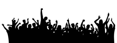 Mutlu kalabalık silueti tasarım çizimi. Konserde kalabalık.