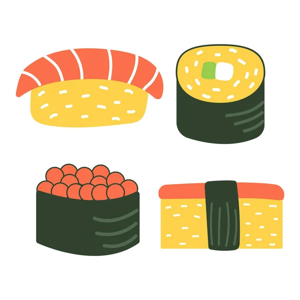 Conjunto Sushi Ilustração Plana — Vetor de Stock