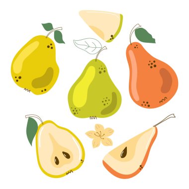 El çizimi armutlar. Modern düz resimleme.