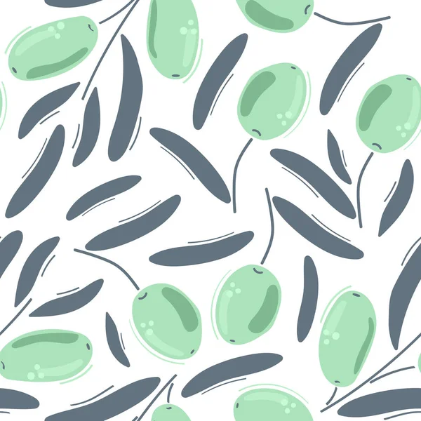 Modèle Sans Couture Olives Bleues Modernes Avec Des Feuilles Illustration — Image vectorielle