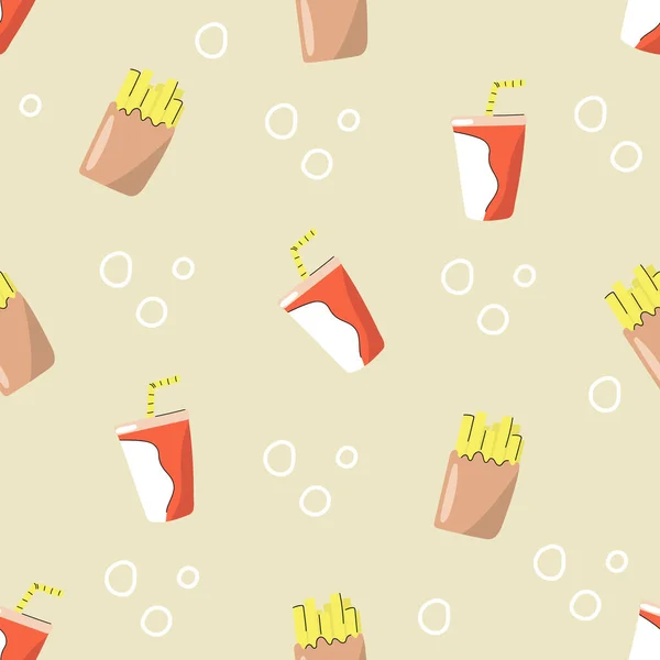 Seamless Pattern Fastfood Cola Fry Potato — Archivo Imágenes Vectoriales