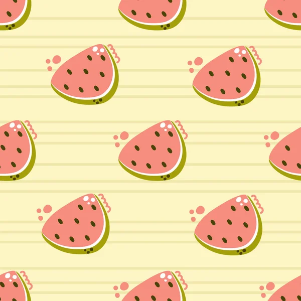 Cute Hand Drawn Seamless Pattern Watermelon Slice Striped Background Modern — Stock Vector