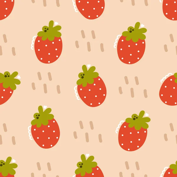 Handgezeichnetes Nahtloses Muster Aus Süßen Erdbeeren Für Print Design — Stockvektor
