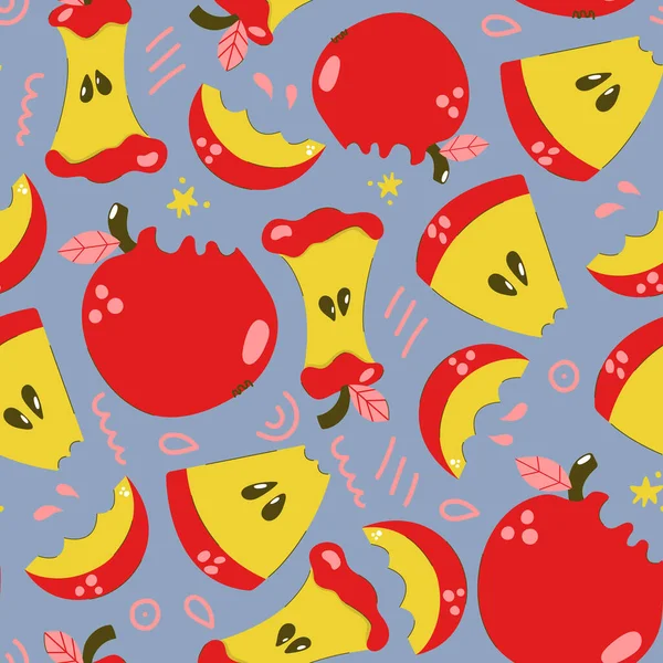 Modernes Und Helles Nahtloses Muster Aus Äpfeln Apfelkern Und Scheiben — Stockvektor