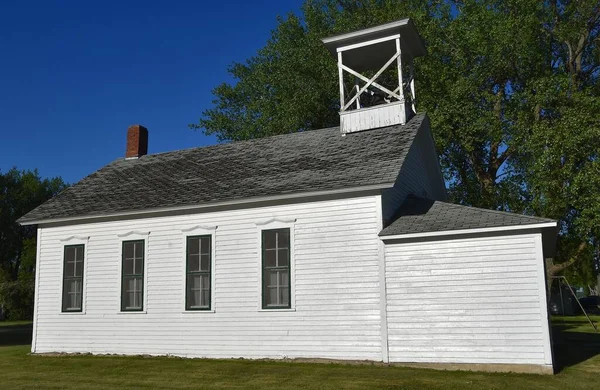 Old White One Room Schoolhouse Closeup Belfry Bell — Stock Photo, Image