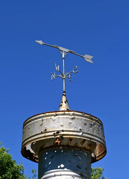 Barn Cupola Serving Also Weather Van Full Bullet Holes — Stock Photo, Image
