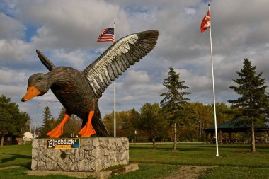 BLACKDUCK, MINNESOTA, 7 Ekim 2021: Parktaki bir ördeğin durumu Minnesota 'nın Blackduck kasabasının logosu ve adıdır.. 