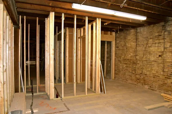 Partition New Rooms Being Creating Rennovationof Basement Warehouse — Stock Photo, Image