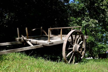 A very old oxen pulled Red River ox cart used to haul freight from Winnipeg, Canada to Minneapolis. 