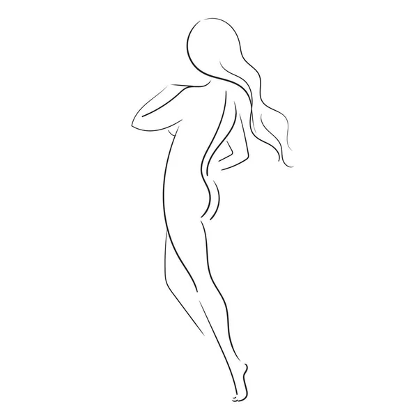 Ručně kreslené Krásné nahé zpět mladá žena izolované na bílém pozadí.Line ilustrace.Beauty Logo.Stock vektorové ilustrace. — Stockový vektor