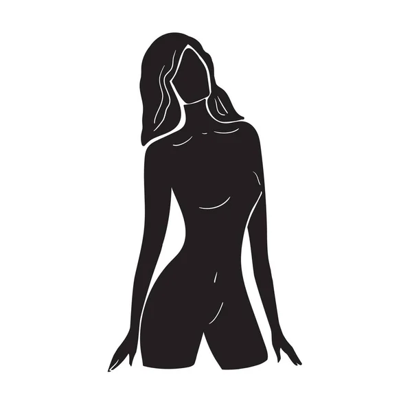 Hermosa mujer desnuda plana en blanco y negro. Stock ilustración vectorial aislado sobre fondo blanco. — Archivo Imágenes Vectoriales