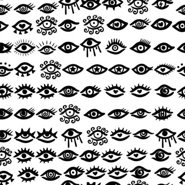 Gözleriyle kusursuz desen. Düz dizayn. Serbest çizim stili. Çağdaş modern trend vektör çizimi. Tüm elementler izole edildi.