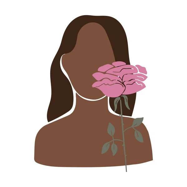 Krásná mladá žena s růží. Stock vektorové ilustrace izolované na bílém pozadí. — Stockový vektor