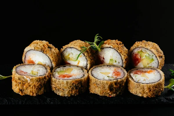 Sushi Roll Salmon Avocado Cucumber Sesame — Stock Photo, Image