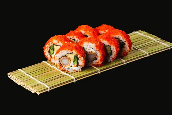 Sushi Salmon Vegetables Black Background — Stock Photo, Image