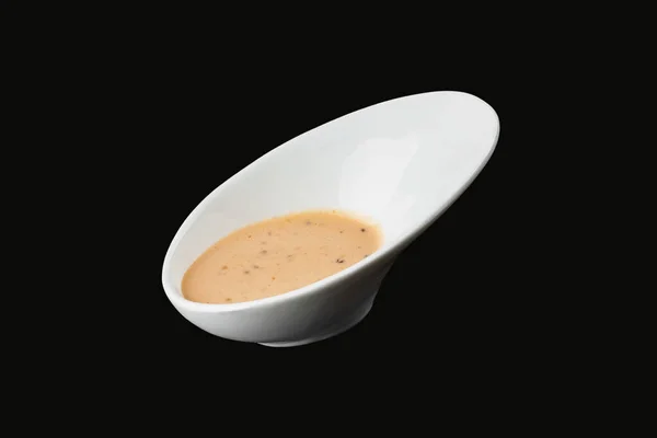 Beige Sauce Glass Bowl Black Background — Stock Photo, Image