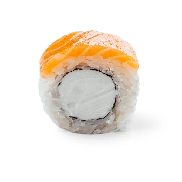 Sushi Roll Met Zalm Geïsoleerd Witte Achtergrond — Stockfoto
