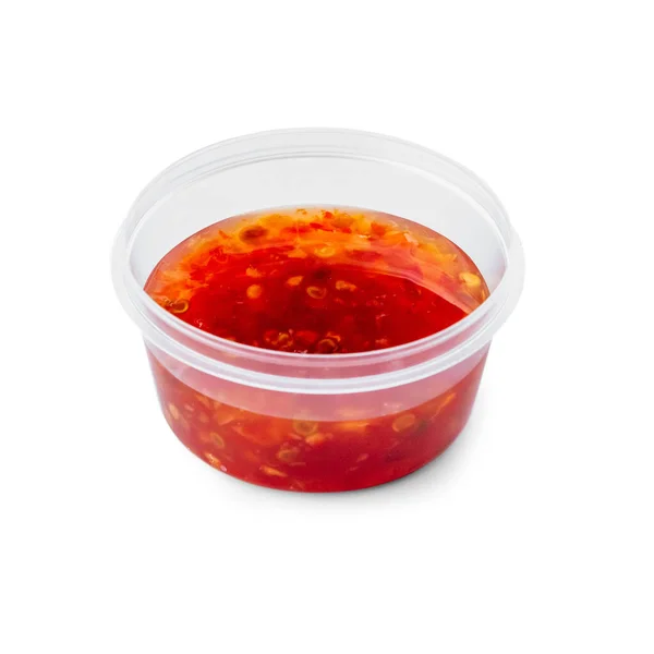 Tomato Sauce Plastic Bowl Isolated White Background — Stock Photo, Image