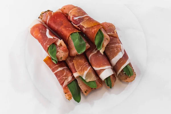 Carne Pollo Pancetta Con Foglie Menta — Foto Stock