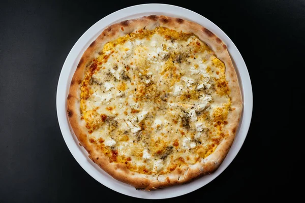 Pizza Cheese Black Background — Fotografia de Stock
