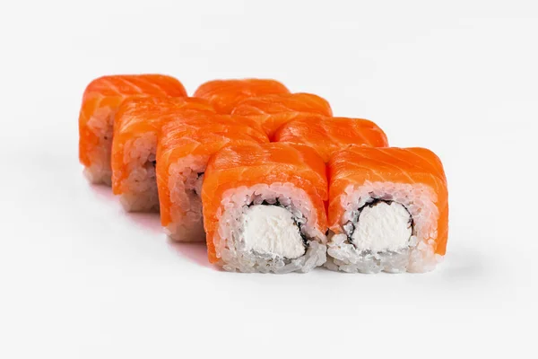 Sushi Rolls Salmon Cream Cheese Wasabi White Background — Fotografia de Stock