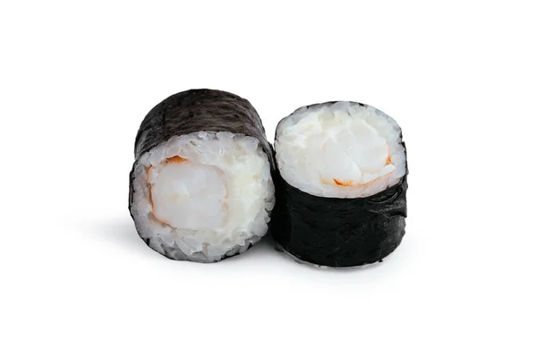 Sushi Roll Met Zalm Avocado Komkommer Wasabi Witte Achtergrond — Stockfoto