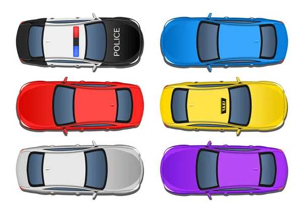 Set van 6 verschillende auto's uit de bovenstaande weergave — Stockfoto
