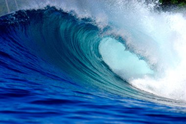 Big blue tropical surfing wave Sumatra, Indonesia clipart