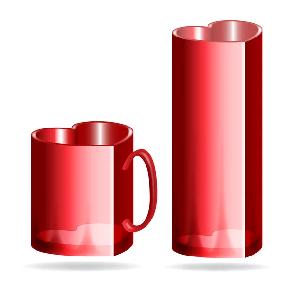 Tasse rouge et verre en forme de coeur — Image vectorielle