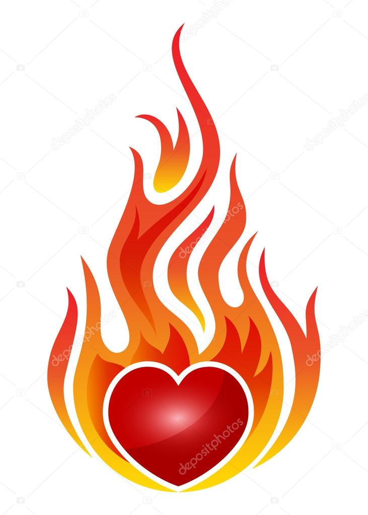 Burning heart isolated on white