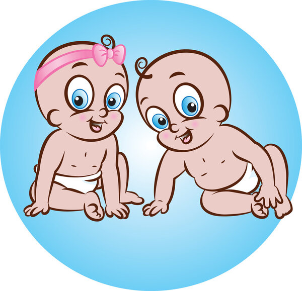 happy baby boy and girl