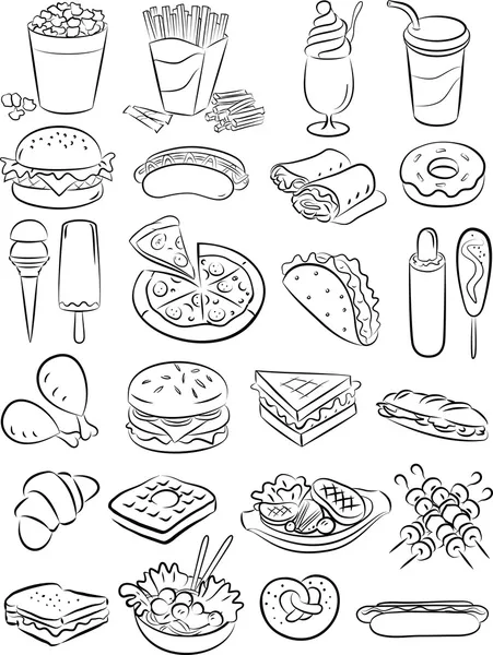 Set icona fast food Illustrazione Stock