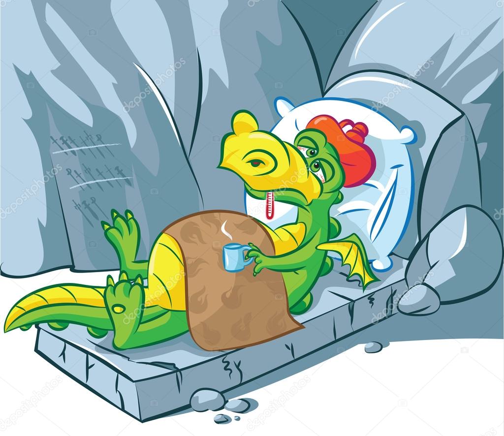 Vector illustration of a sick dragon
