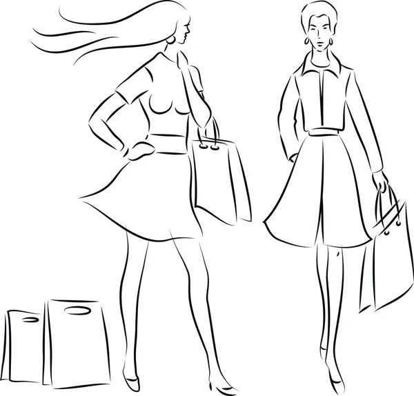 Shopping-Frauen — Stockvektor