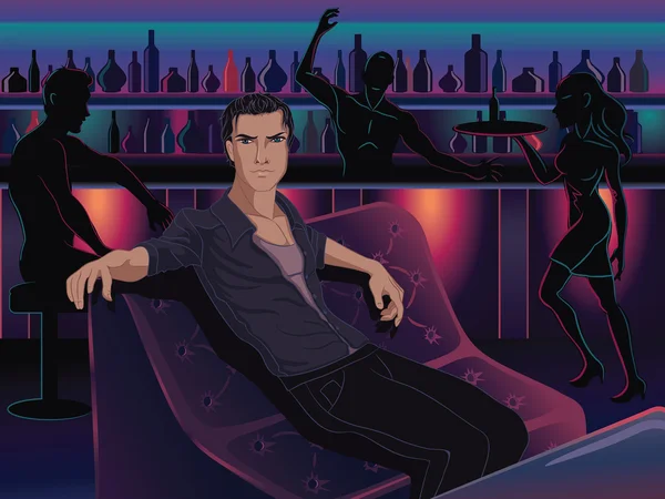 bir barda otururken yakışıklı bir adam