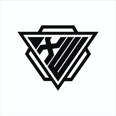 Arka ve beyaz renklerde izole edilmiş üçgen ve altıgen şekilli XW logosu