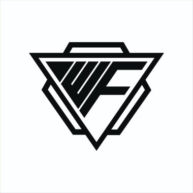 Arka ve beyaz renklerde izole edilmiş üçgen ve altıgen şekilli WF logosu