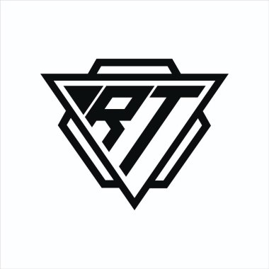 Arka ve beyaz renklerde izole edilmiş üçgen ve altıgen şekilli RT logosu