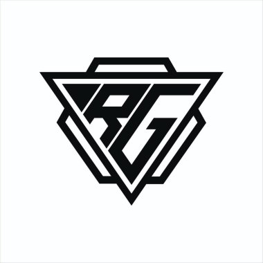 Arka ve beyaz renklerde izole edilmiş üçgen ve altıgen şekilli RG logosu