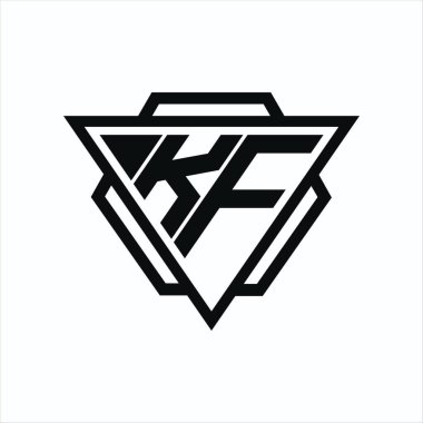 Arka ve beyaz renklerde izole edilmiş üçgen ve altıgen şekilli KF logosu