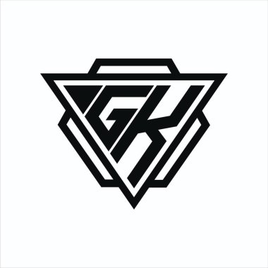 Arka ve beyaz renklerde izole edilmiş üçgen ve altıgen şekilli GK logosu